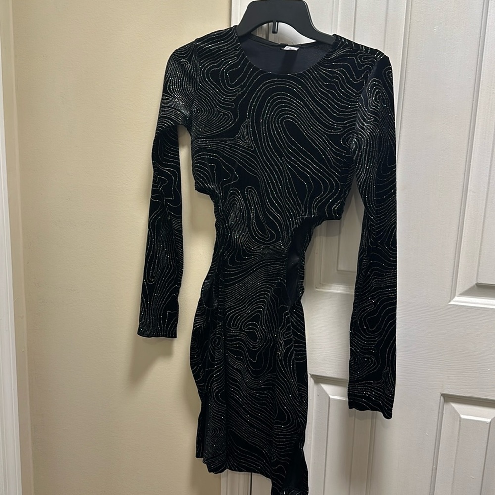 Sparkly Black Maze, Cut Out mini Dress